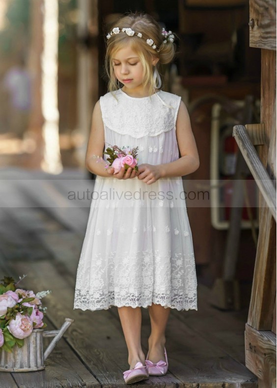 Ivory Lace Tulle Baby Boho Beach Airy Flower Girl Dress